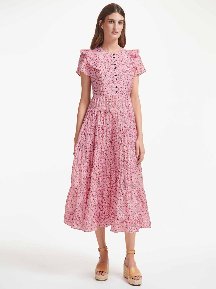 Sawyer short-sleeve pink floral print gathered dress