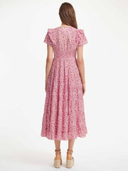 Sawyer short-sleeve pink floral print gathered dress