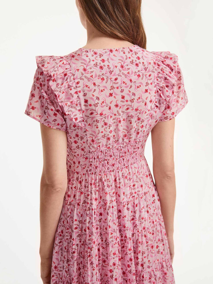 Sawyer short-sleeve pink floral print gathered dress