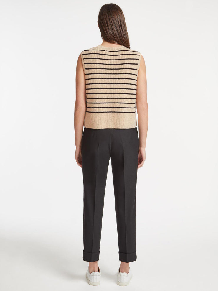 Julie sand black stripe cotton v neck sleeveless jumper Knit Cefinn    - Collagerie