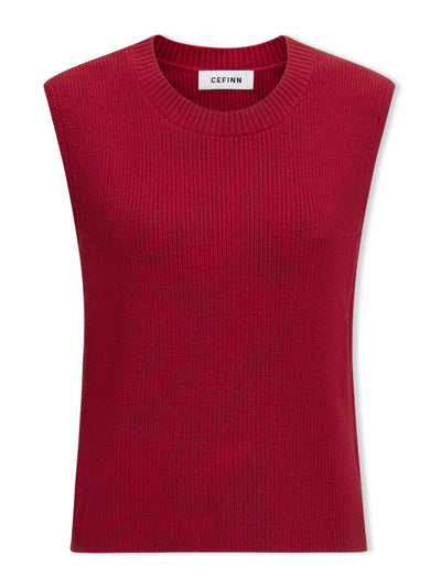 Cefinn Red Julie cotton round neck sleeveless jumper at Collagerie