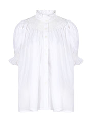 Scholl women's summer blouse white with ivory hand smocking