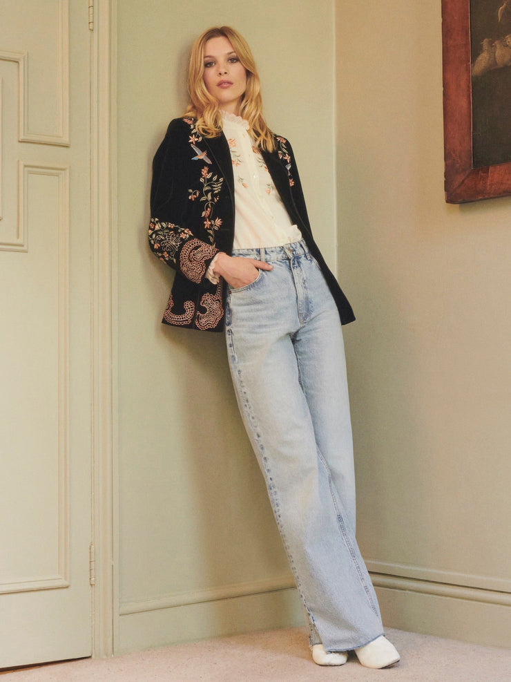 Nikita embroidered black velvet jacket