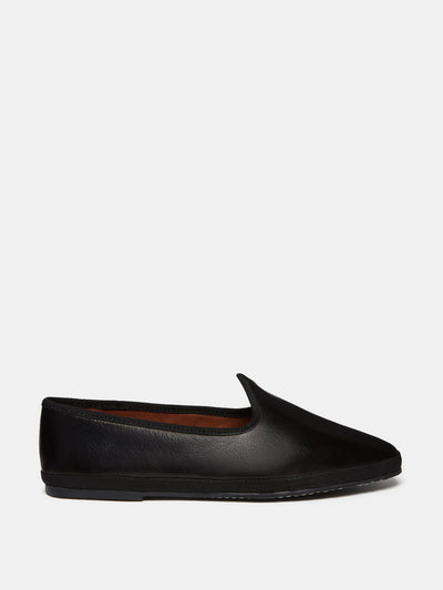 Le Monde Beryl Black leather Venetian slipper at Collagerie