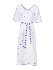 Square hand embroidered  blue and white kaftan
