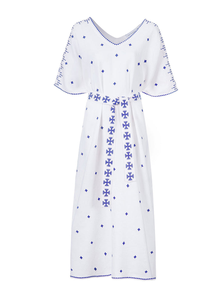 Square hand embroidered  blue and white kaftan