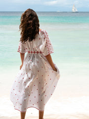 Square hand embroidered red and white kaftan