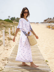 Square hand embroidered  blue and white kaftan