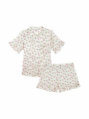 Strawberry print silk top and shorts pyjama set