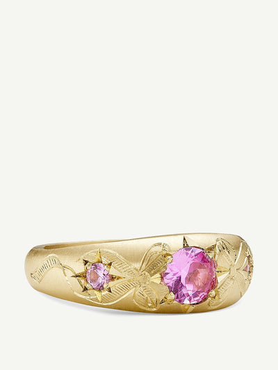 Cece Jewellery 18kt gold and pink sapphire Lover's Bow ring at Collagerie