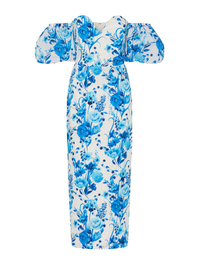 Borgo De Nor Tati cotton midi dress in Antheia blue floral print at Collagerie