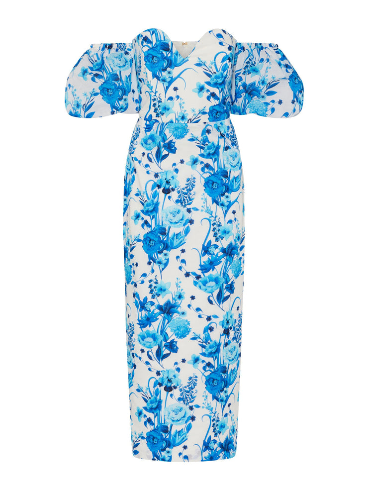Tati cotton midi dress in Antheia blue floral print