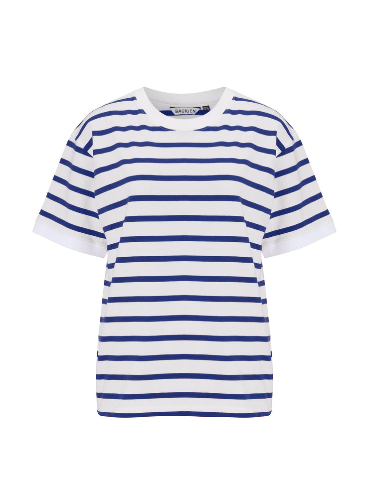 Organic cotton blue and white boxy t-shirt