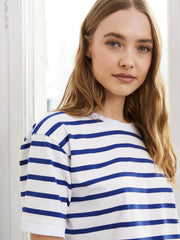 Organic cotton blue and white boxy t-shirt