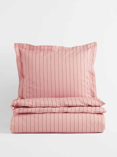 H&M Home Pink striped cotton single duvet cover set at Collagerie