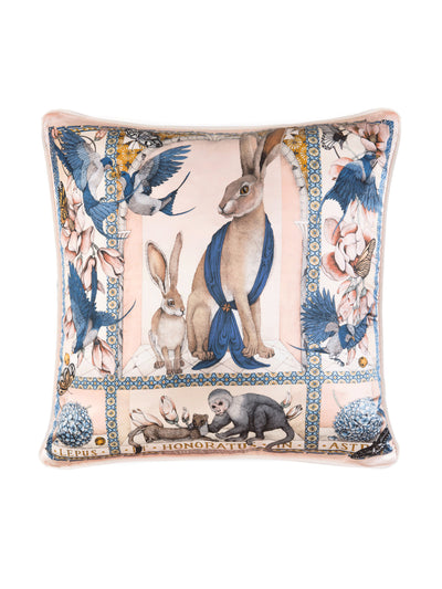 Sabina Savage The Hare's Gift silk satin cushion at Collagerie