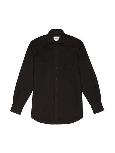 With Nothing Underneath The Boyfriend: black linen shirt at Collagerie