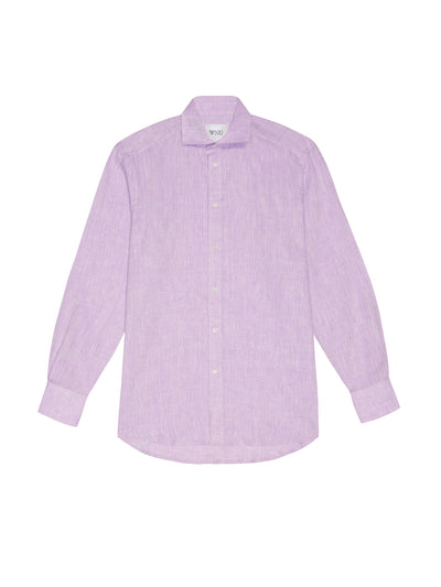 With Nothing Underneath The Boyfriend: lilac linen shirt at Collagerie