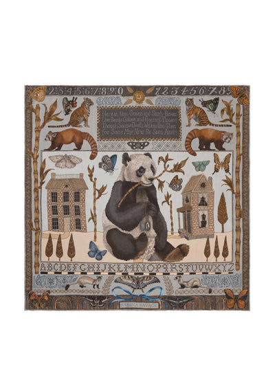 Sabina Savage The Butterfly Panda 90cm silk twill scarf at Collagerie