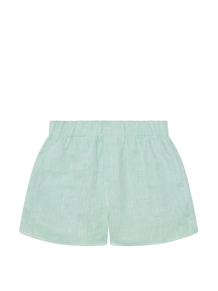 The Short: mint green linen