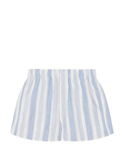With Nothing Underneath The Short: blue stripe weave shorts at Collagerie