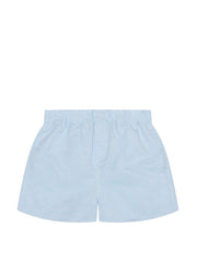 Weave blue celeste shorts by With Nothing Underneath. Made from 50% organic cotton and 50% organic linen. Elastic waistband & embroidery detail | Collagerie.com