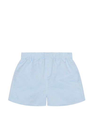 With Nothing Underneath The Short: Celeste blue weave shorts at Collagerie