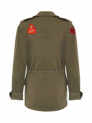 Green 'Let's Boogie' army jacket with patches