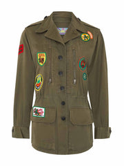 Green 'Let's Boogie' army jacket with patches