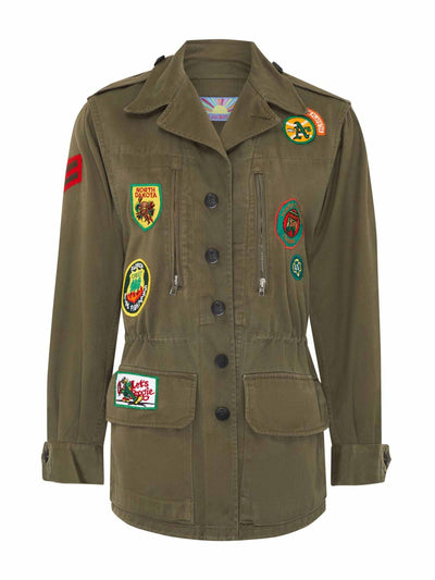The Jacket Bar Green 'Let's Boogie' army jacket with patches at Collagerie