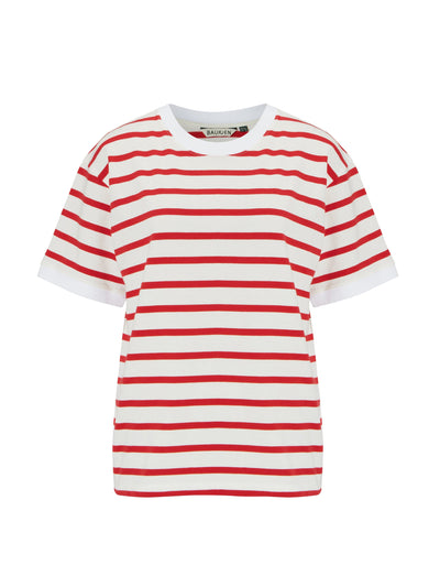 Baukjen Organic cotton red and white striped boxy t-shirt at Collagerie