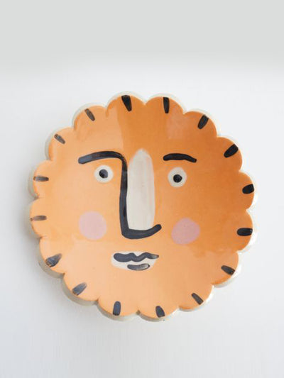 KS Creative Pottery Orange isolation face scalloped round trinket dish at Collagerie