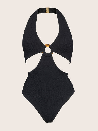 Hunza G Black ring detail Ursula swimsuit at Collagerie