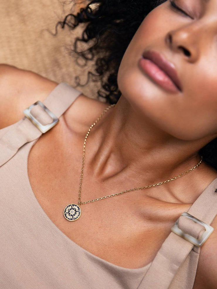 Diamond and black enamel flower coin necklace Jewellery and Watches Kirstie Le Marque    - Collagerie