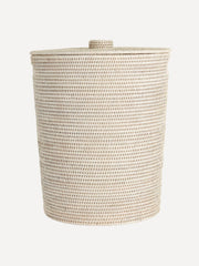 Rustic white round rattan laundry basket
