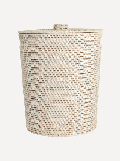 Rebecca Udall Rustic white round rattan laundry basket at Collagerie