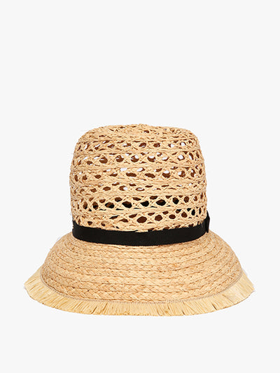 ERDEM Raffia hat with grosgrain band at Collagerie