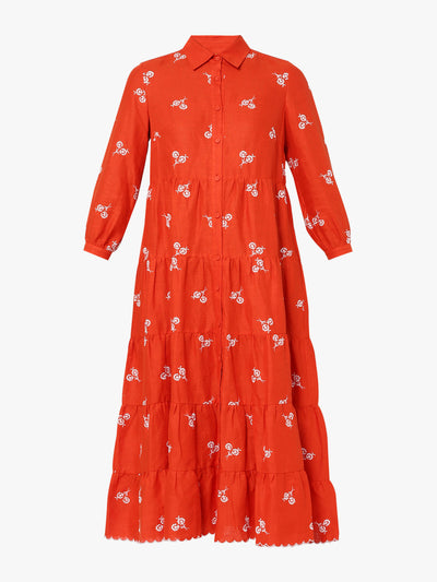 ERDEM Patmos embroidered red linen dress at Collagerie
