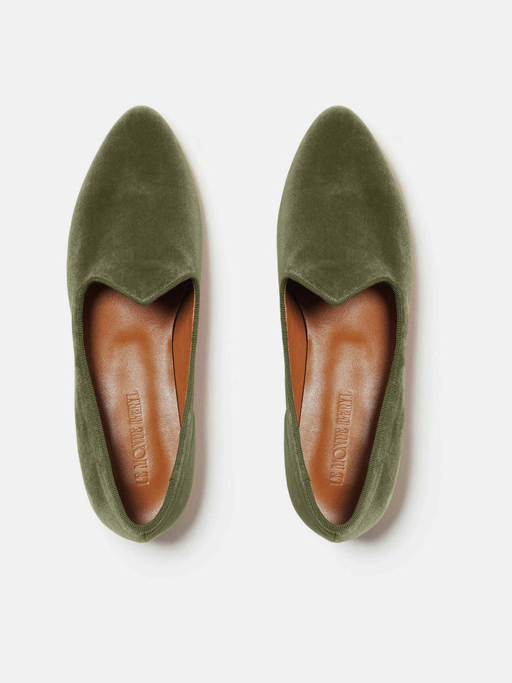 Olive green velvet Venetian slipper