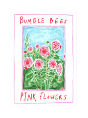 Bumble bees, pink flowers print
