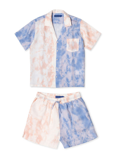 Desmond & Dempsey Blue and pink printed cuban pyjama set at Collagerie