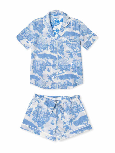 Desmond & Dempsey Short Loxodonta blue print pyjama set at Collagerie