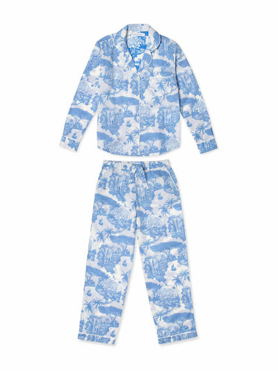 Desmond & Dempsey Long blue print Loxodonta pyjama set at Collagerie