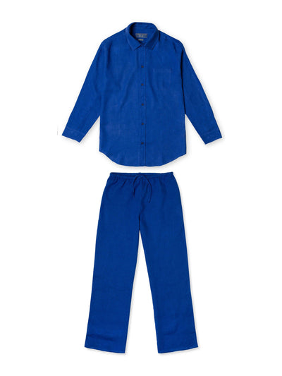Desmond & Dempsey Lazuli blue linen lounge set at Collagerie