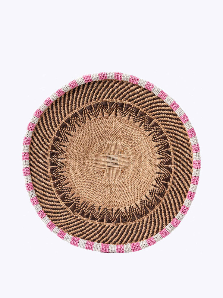 Large pink beaded binga basket