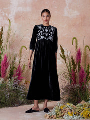 Black velvet Touba dress with silver embroidery