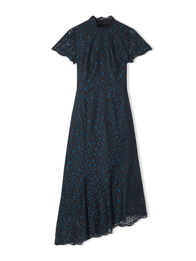 Cefinn Kayla lace asymmetric maxi dress in blue and black at Collagerie