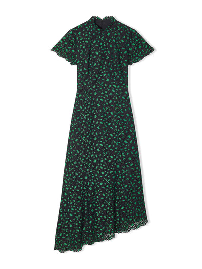Cefinn Kayla lace asymmetric dress in emerald green and black at Collagerie