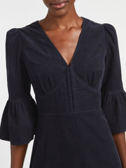 Daphne pin corduroy v-neck maxi dress in navy