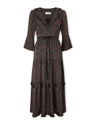 Cefinn Cordelia v-neck maxi dress with pleated frill detail in wiggle print at Collagerie